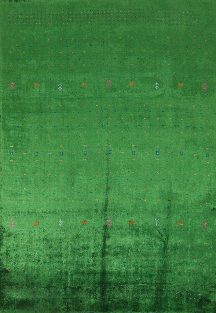 100% Silk Gabbeh Lori Green Area Rug 8x10