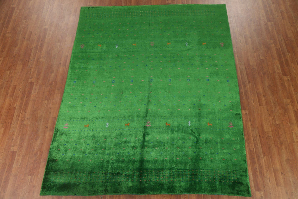 100% Silk Gabbeh Lori Green Area Rug 8x10