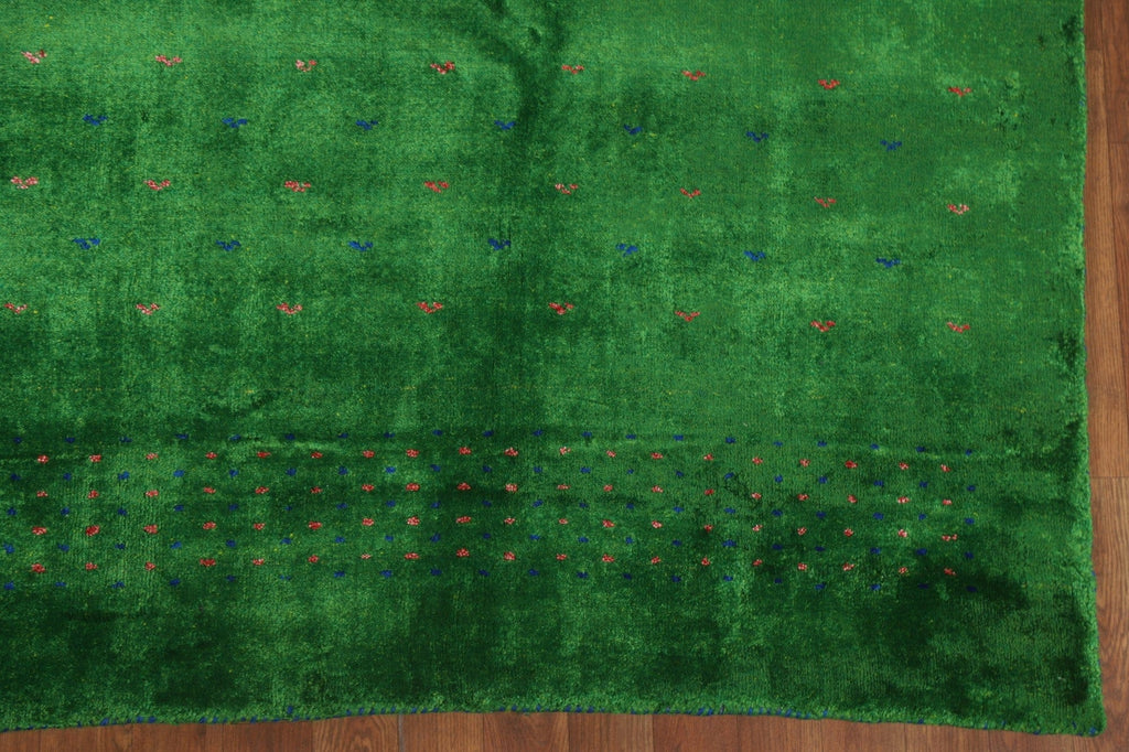 100% Silk Gabbeh Lori Green Area Rug 8x10