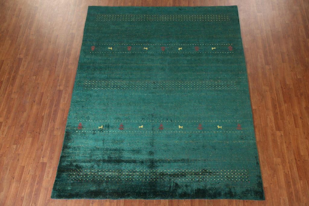 100% Silk Gabbeh Lori Green Area Rug 8x10