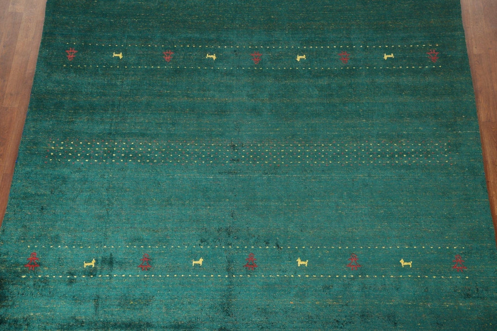 100% Silk Gabbeh Lori Green Area Rug 8x10