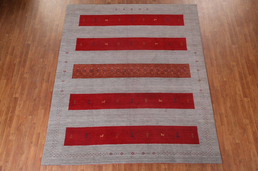 Striped Gabbeh Gray Wool Area Rug 8x10