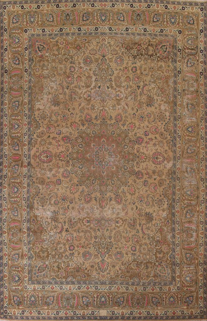 Distressed Mashad Persian Large Rug 10x14