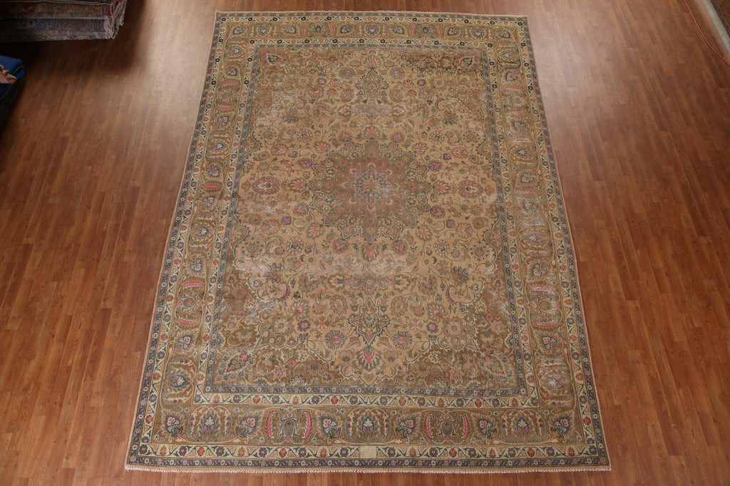 Distressed Mashad Persian Large Rug 10x14