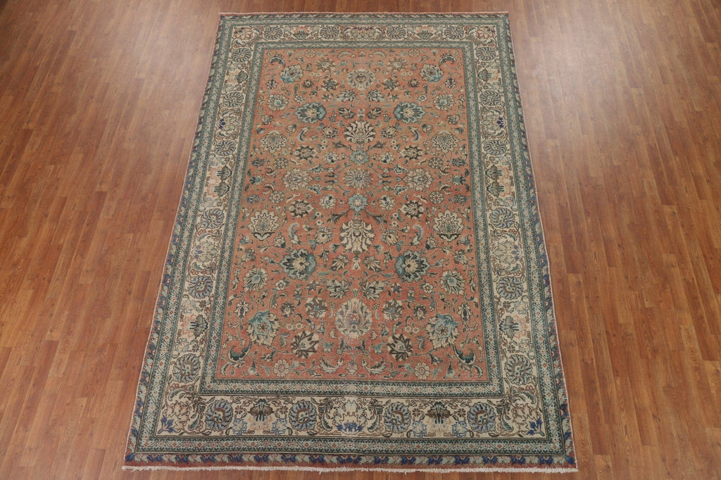 Vintage Floral Tabriz Persian Area Rug 7x11