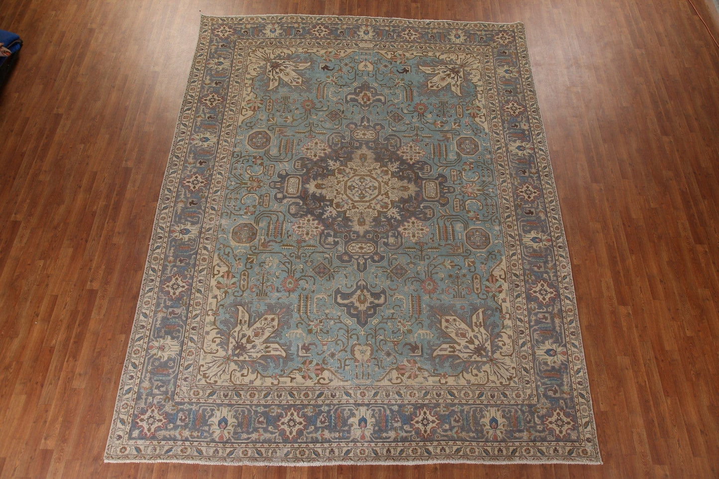 Over-Dyed Blue Tabriz Persian Area Rug 10x12