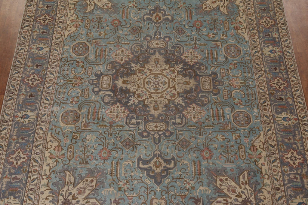 Over-Dyed Blue Tabriz Persian Area Rug 10x12