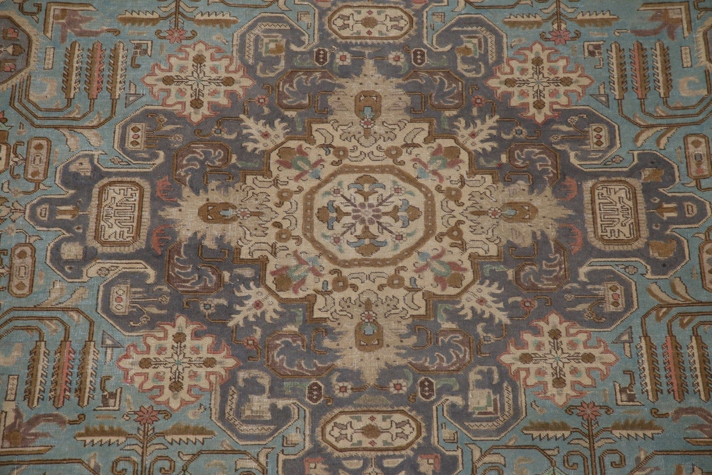 Over-Dyed Blue Tabriz Persian Area Rug 10x12