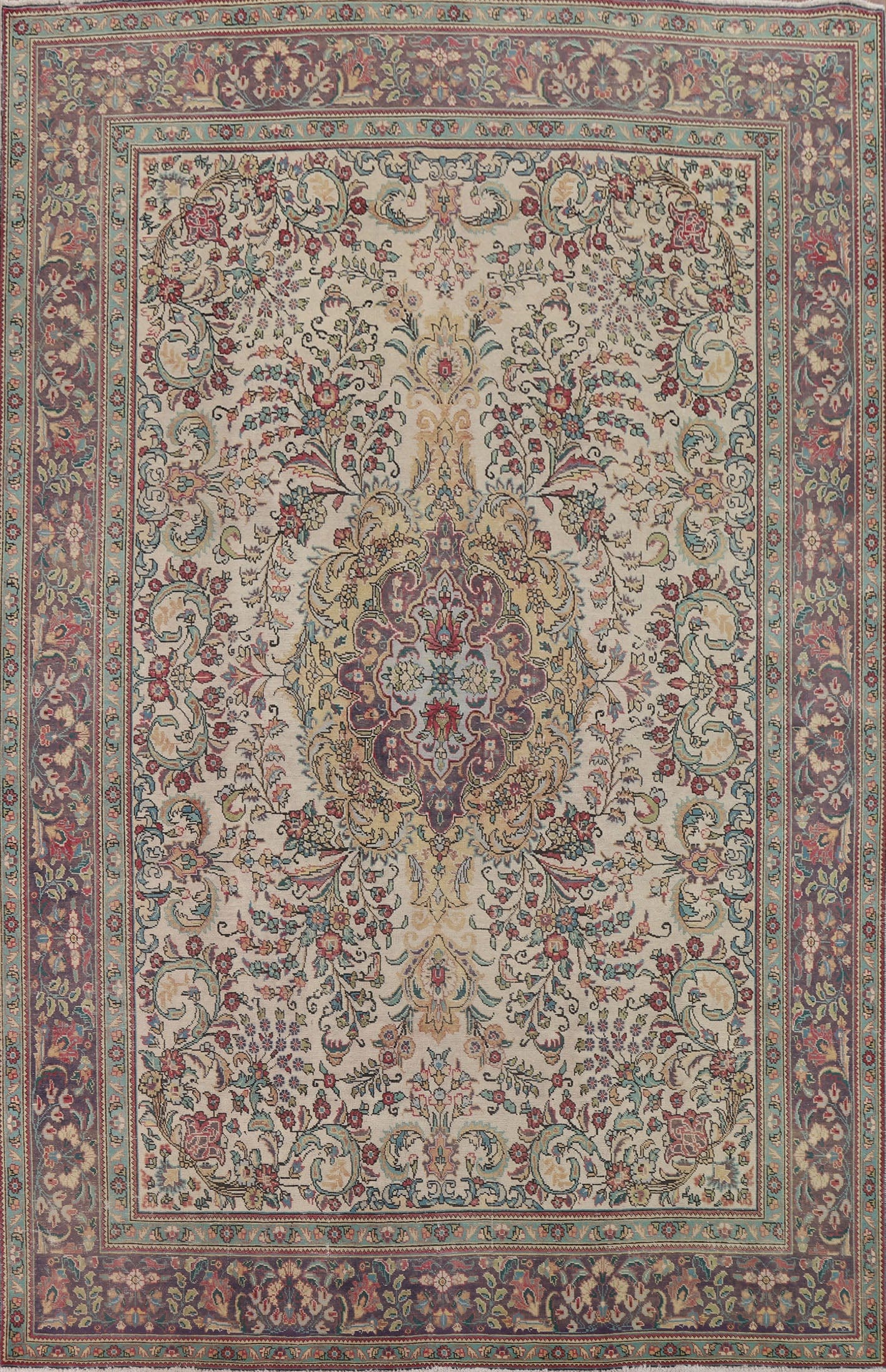 Vintage Floral Tabriz Persian Area Rug 9x11