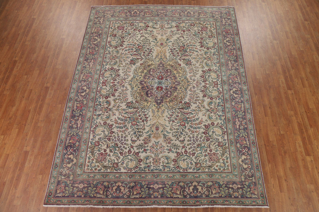 Vintage Floral Tabriz Persian Area Rug 9x11