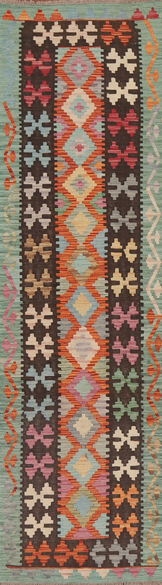 Colorful Geometric Kilim Wool Runner Rug 2x10