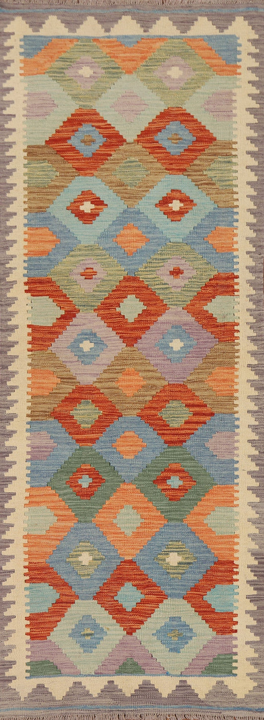 Reversible Wool Kilim Oriental Runner Rug 3x8