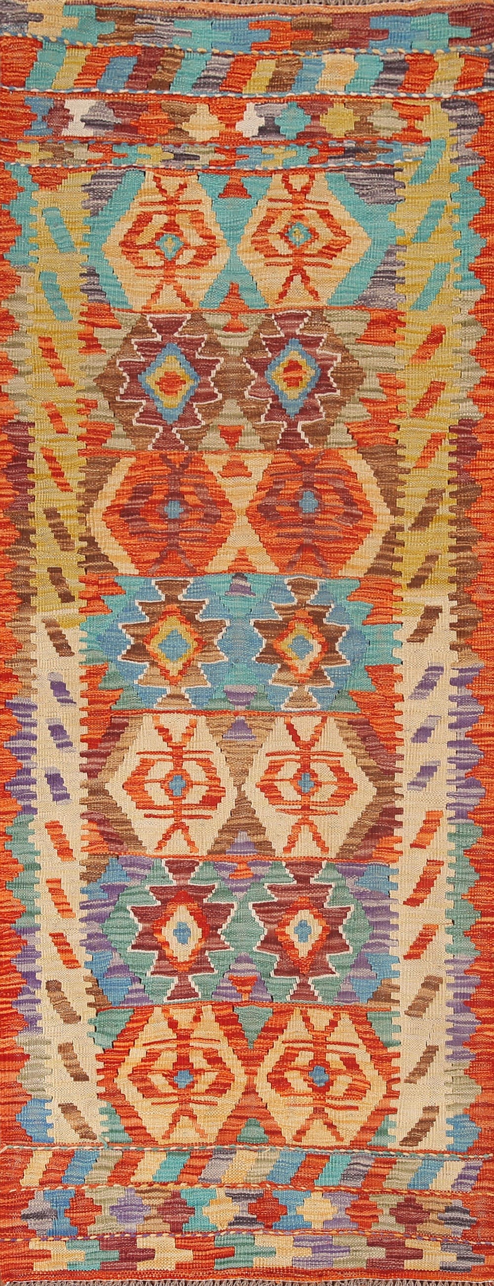 Colorful Kilim Reversible Wool Runner Rug 3x8