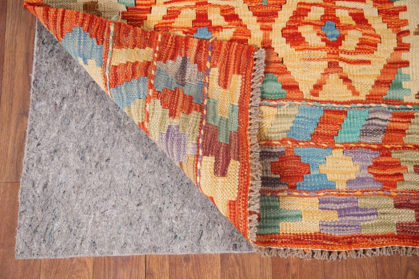 Colorful Kilim Reversible Wool Runner Rug 3x8