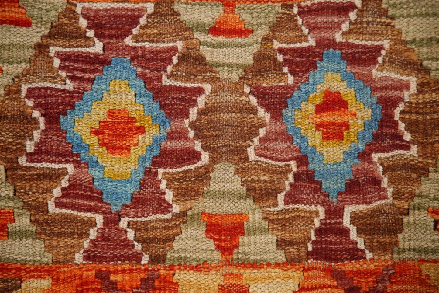 Colorful Kilim Reversible Wool Runner Rug 3x8