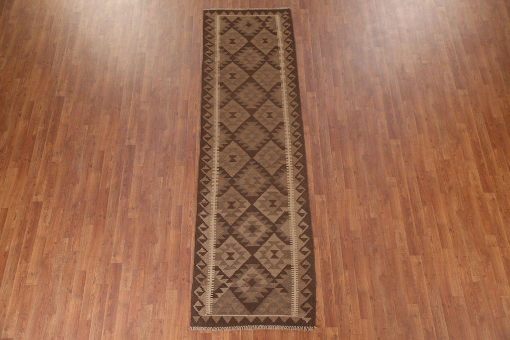 Brown Kilim Oriental Runner Rug 3x10