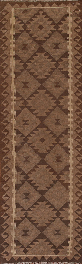 Brown Kilim Reversible Wool Runner Rug 3x10