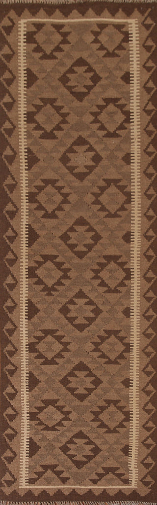 Brown Kilim Reversible Wool Runner Rug 3x10