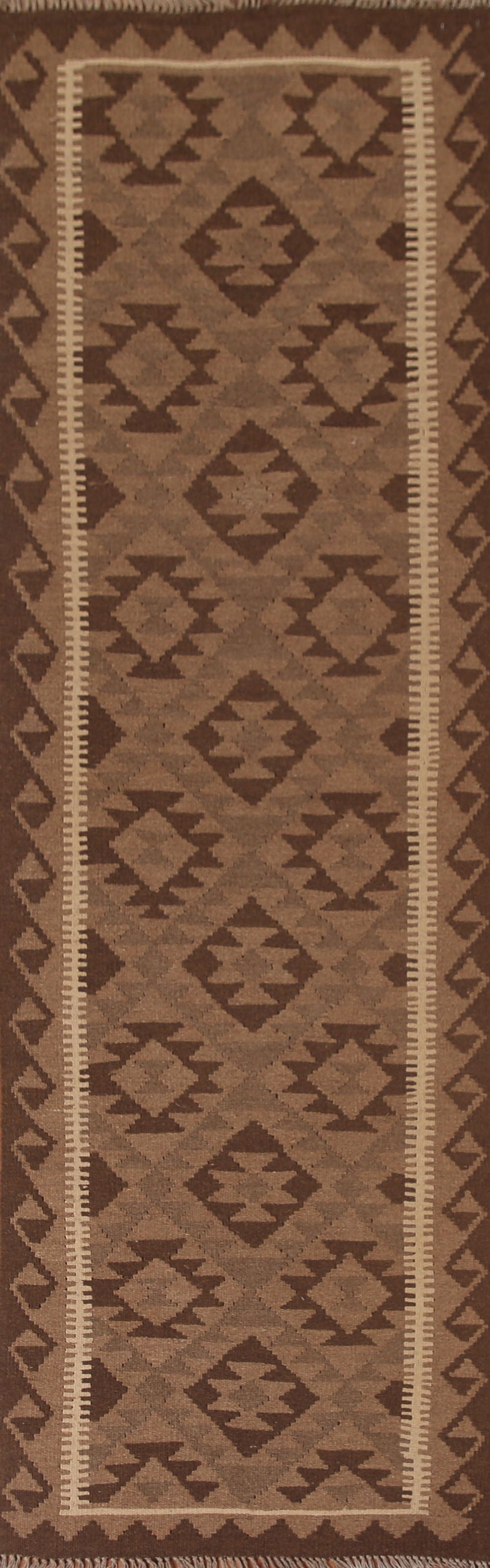 Brown Kilim Reversible Wool Runner Rug 3x10