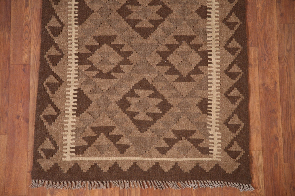 Brown Kilim Reversible Wool Runner Rug 3x10