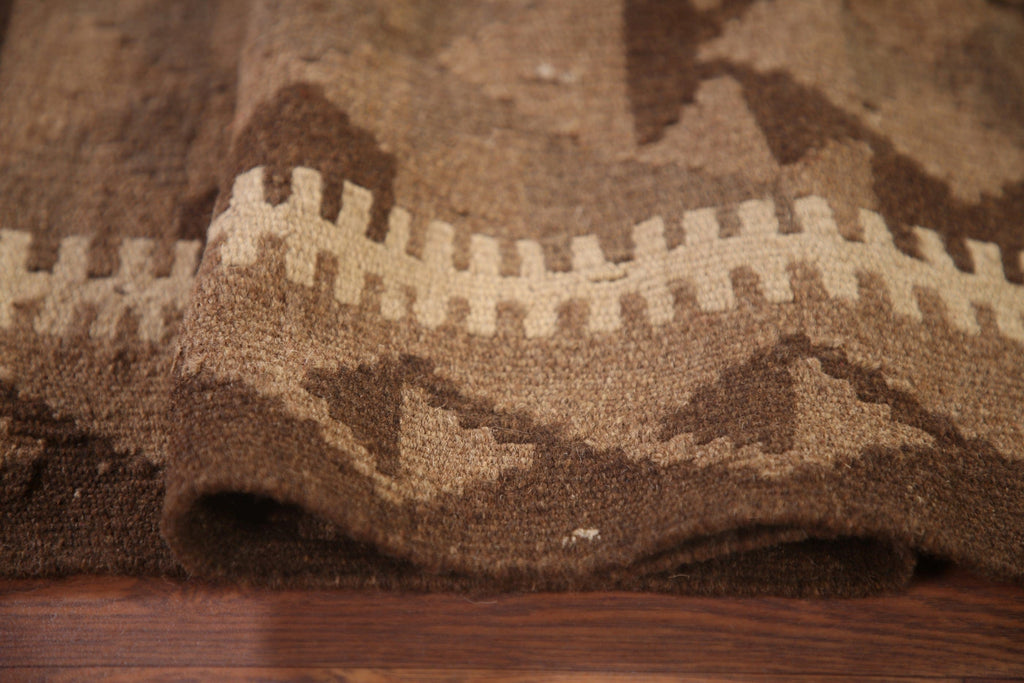 Brown Kilim Reversible Wool Runner Rug 3x10