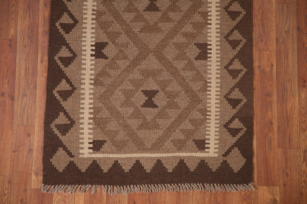 Brown Geometric Kilim Runner Rug 3x9