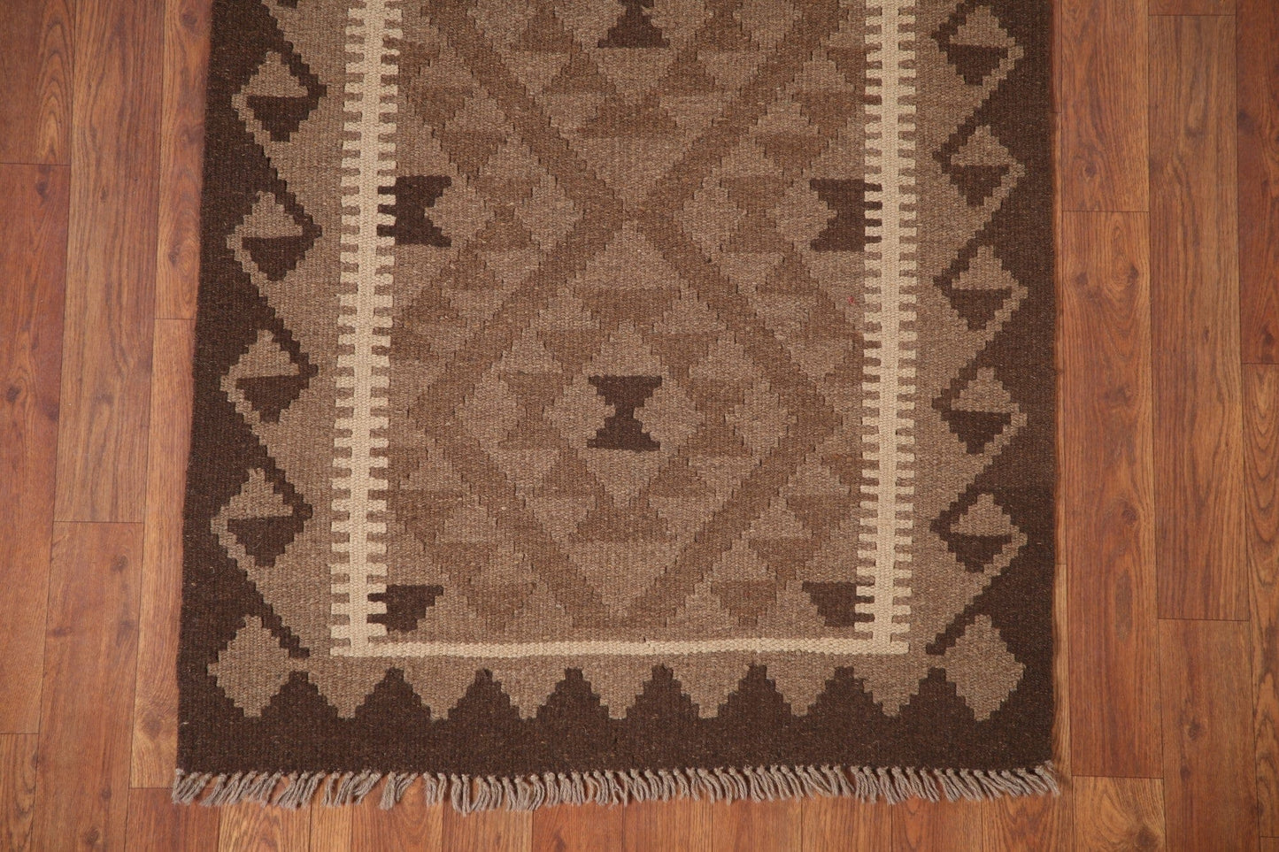 Brown Geometric Kilim Runner Rug 3x9