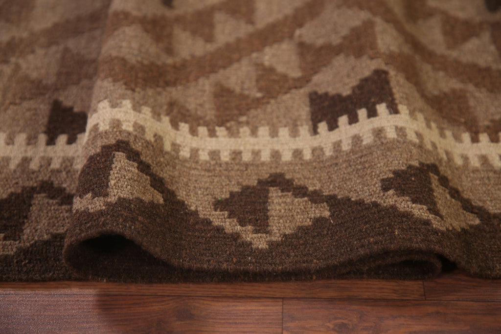 Brown Geometric Kilim Runner Rug 3x9