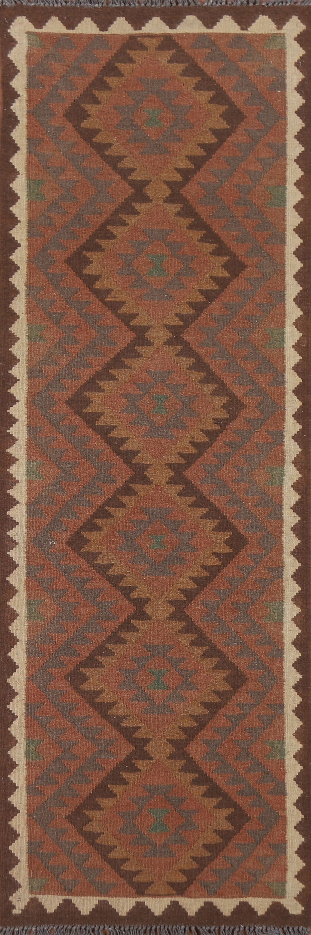 Kilim Reversible Wool Runner Rug 2x7