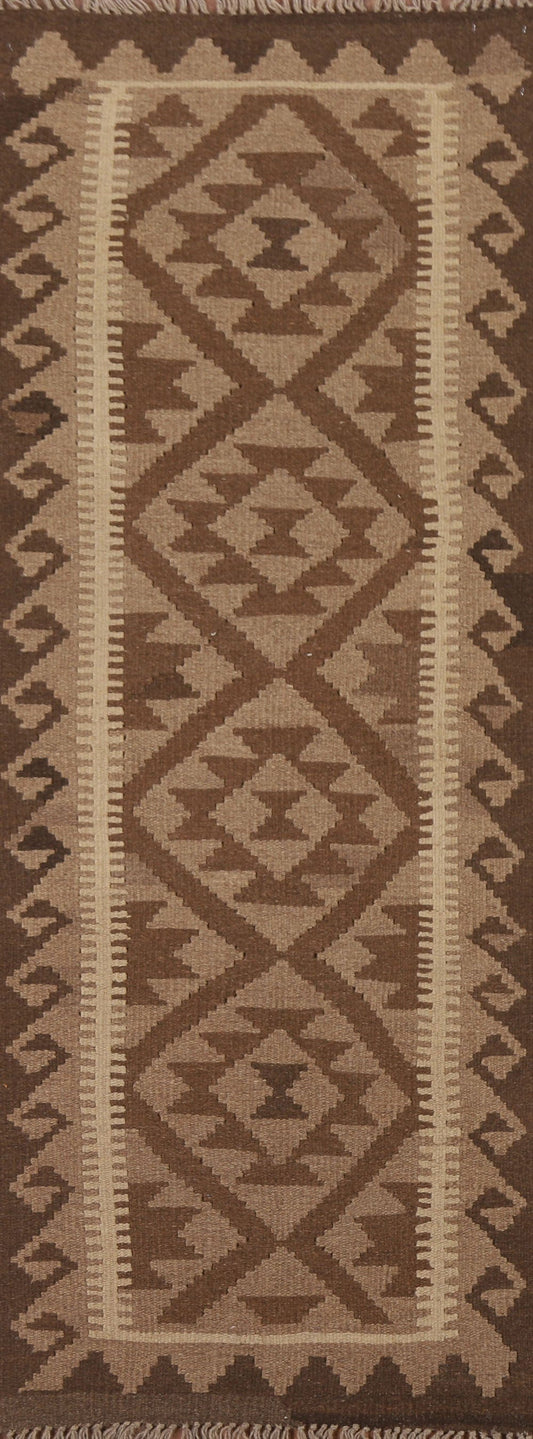 Brown Kilim Reversible Wool Runner Rug 2x6