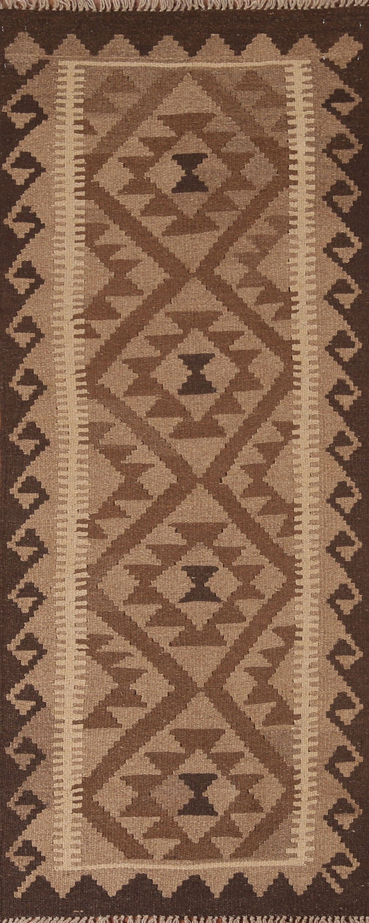 Brown Kilim Reversible Wool Runner Rug 2x6