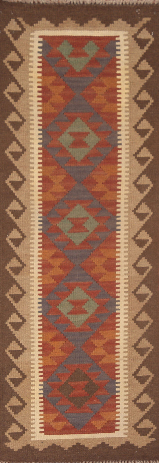 Kilim Reversible Wool Runner Rug 2x6