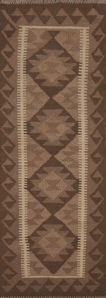 Brown Kilim Reversible Wool Runner Rug 2x6