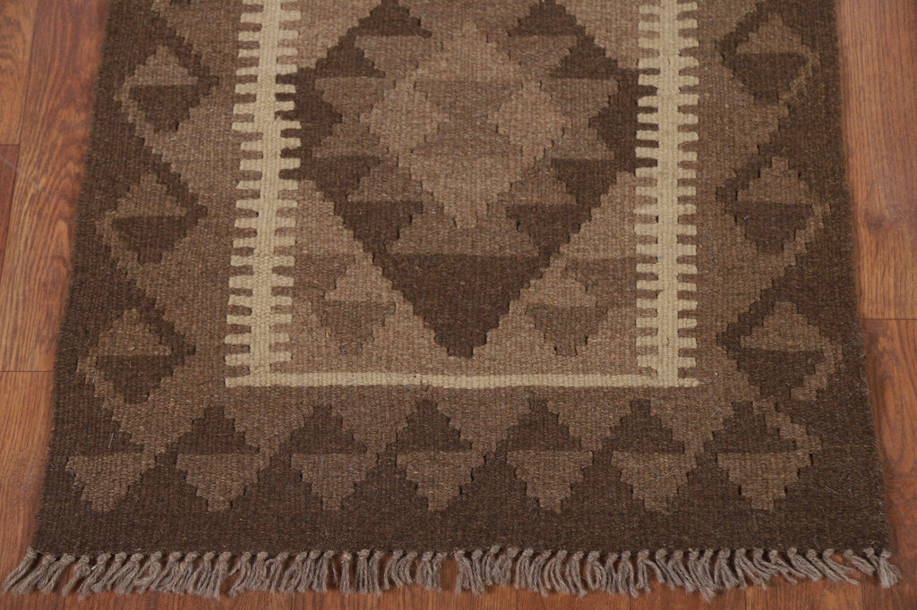 Brown Kilim Reversible Wool Runner Rug 2x6