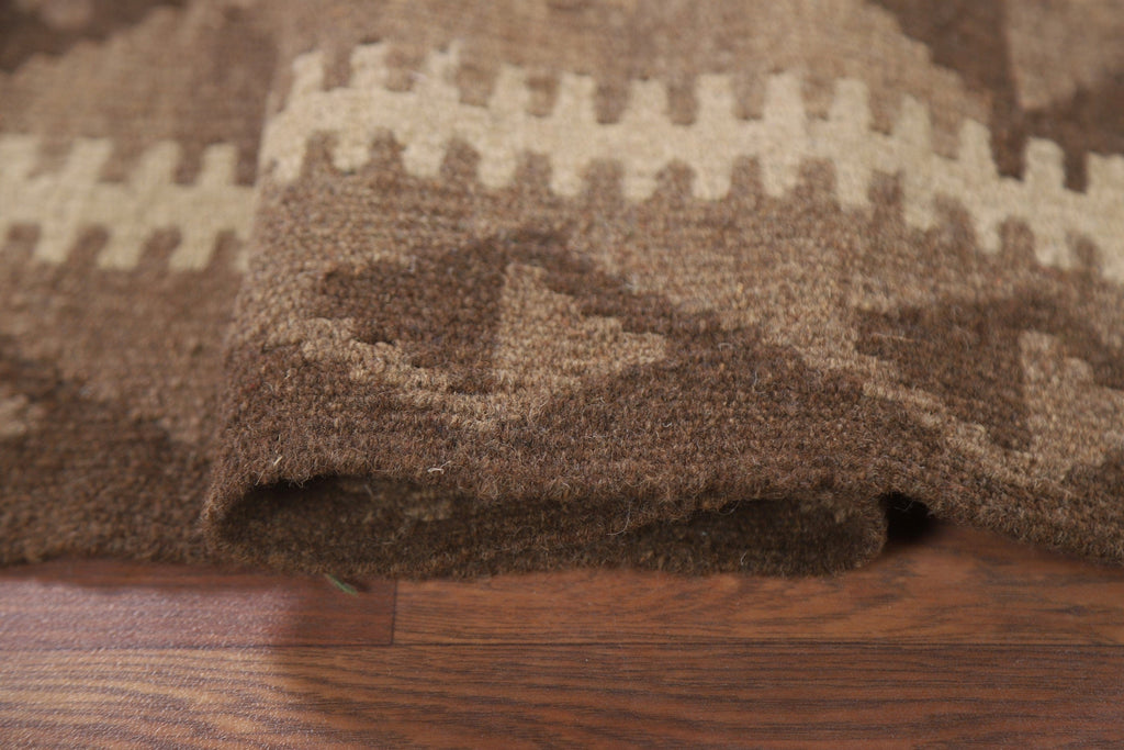 Brown Kilim Reversible Wool Runner Rug 2x6