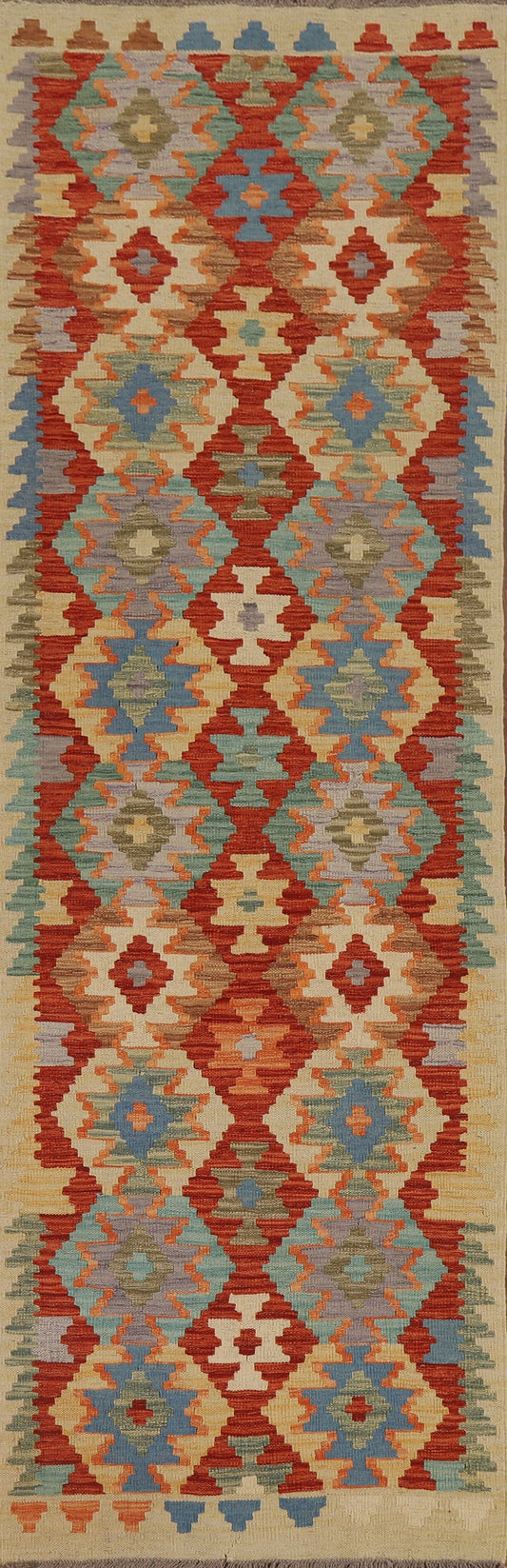 Reversible Wool Kilim Colorful Runner Rug 3x9