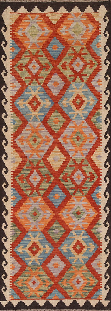 Kilim Reversible Wool Runner Rug 3x8