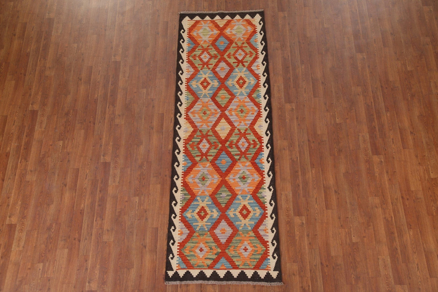 Kilim Reversible Wool Runner Rug 3x8