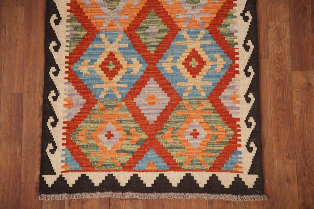 Kilim Reversible Wool Runner Rug 3x8