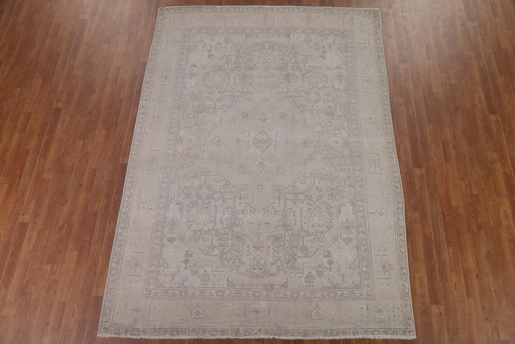 Muted Distressed Tabriz Persian Area Rug 7x10