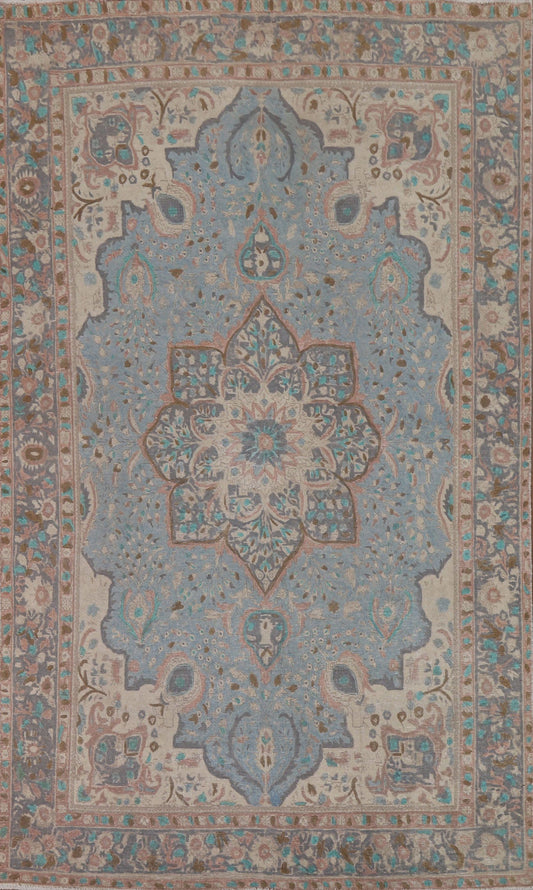 Light Blue Floral Tabriz Persian Area Rug 6x10