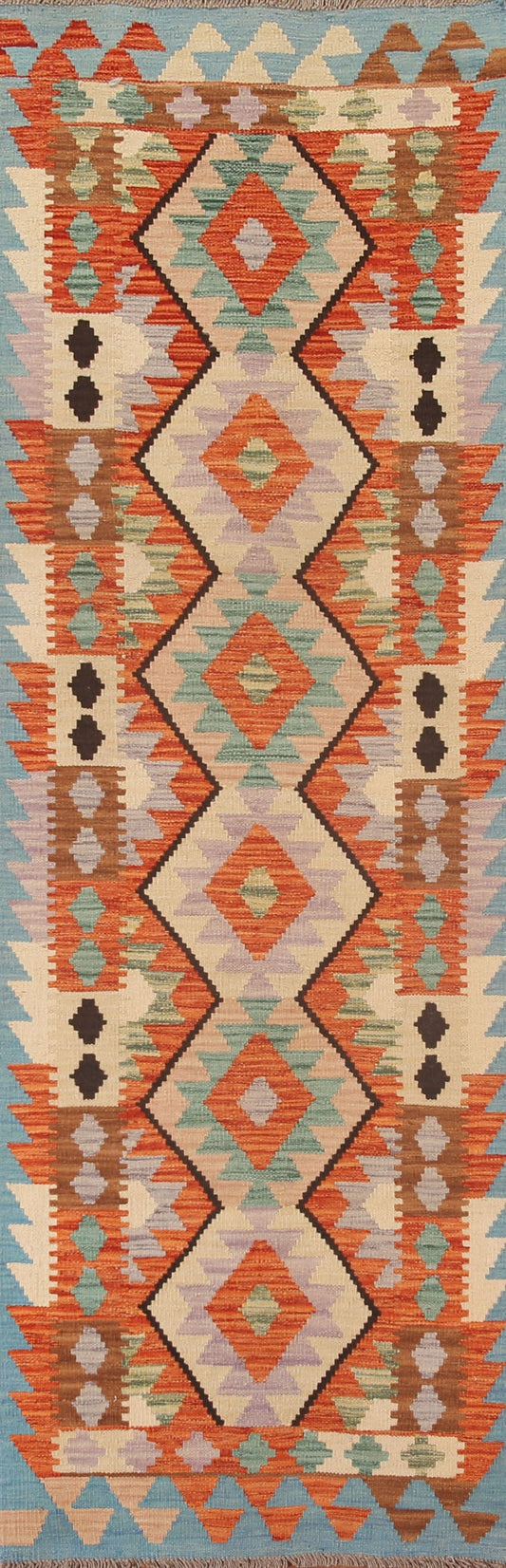 Reversible Wool Kilim Runner Rug 3x10