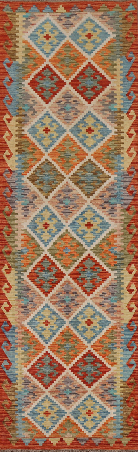 Colorful Kilim Geometric Runner Rug 3x10