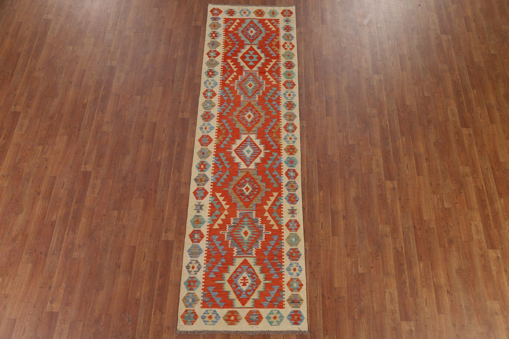 Reversible Wool Kilim Oriental Runner Rug 3x9