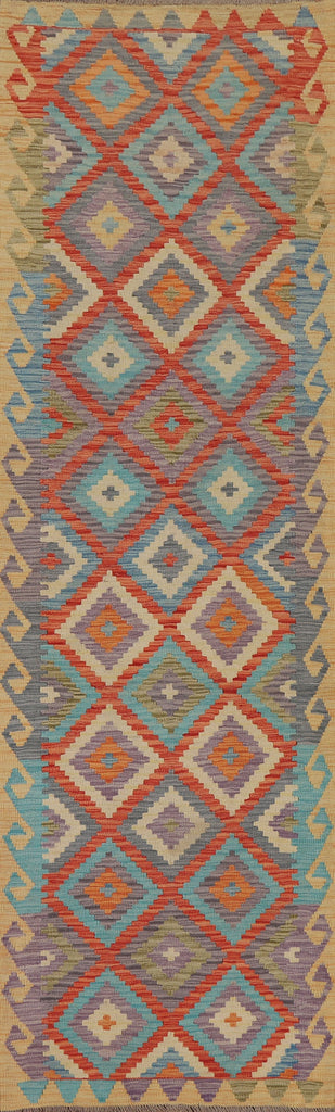 Colorful Kilim Reversible Wool Runner Rug 3x10