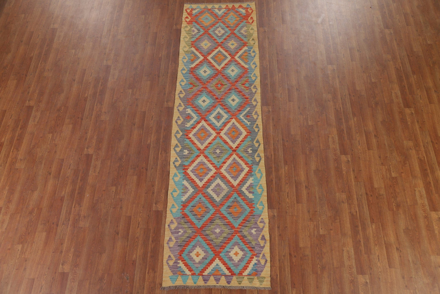 Colorful Kilim Reversible Wool Runner Rug 3x10