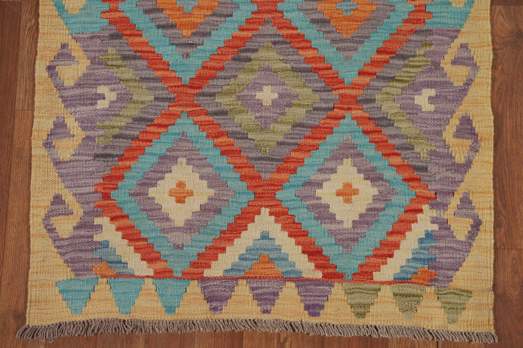 Colorful Kilim Reversible Wool Runner Rug 3x10