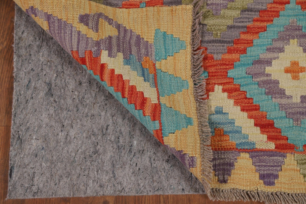 Colorful Kilim Reversible Wool Runner Rug 3x10