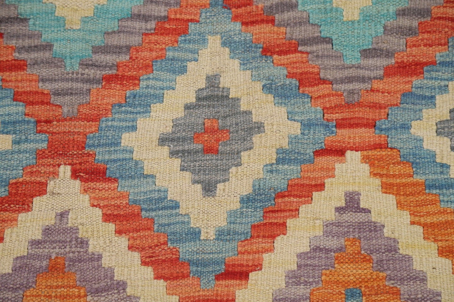 Colorful Kilim Reversible Wool Runner Rug 3x10