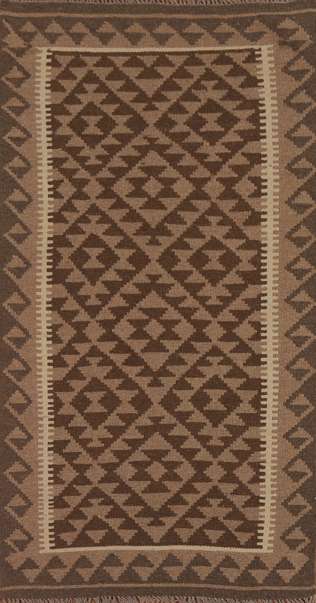 Brown Wool Kilim Geometric Area Rug 3x6